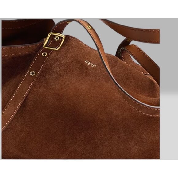 NEW WITH TAGS!  AUTHENTIC COACH WARM BROWN SUEDE GRAMERCY HANDBAG - Picture 5 of 11